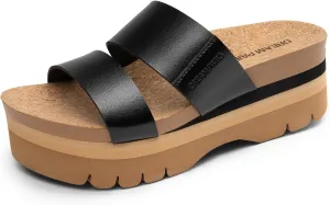 DREAM PAIRS Women's Platform Slides Sandals Comfortable Arch Support Footbed Two Strap Slip-on Fashion Beach Wedge Sandals