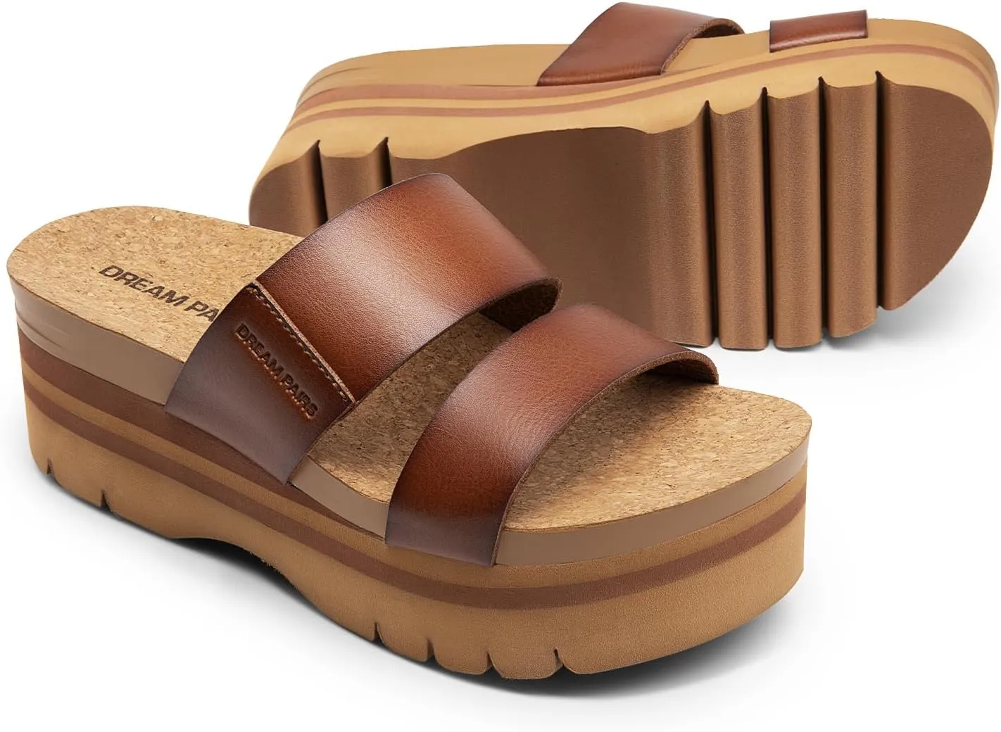 DREAM PAIRS Women's Platform Slides Sandals Comfortable Arch Support Footbed Two Strap Slip-on Fashion Beach Wedge Sandals
