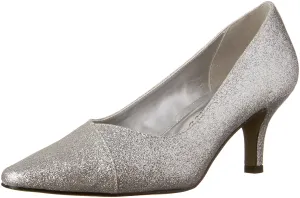 Easy Street Women's Chiffon Pointed Toe Pump,Silver Glitter,10 M US