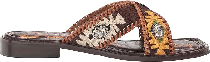 Edelman Sandals Slides Squared On Multi Flats Affordable Brown Sam Hagen Verified secure Slip Toe Open