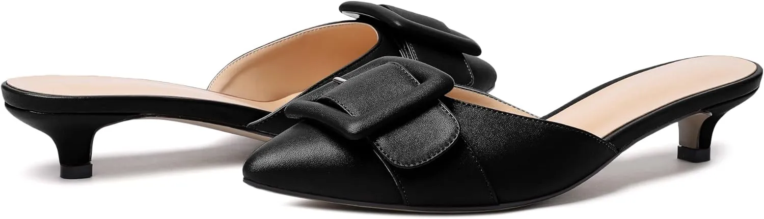 Eldof Women's Kitten Heel Sandals, Pointed Toe Low Heeled Mules, Slip On Low Heels Pump Slippers for Dress Wedding Ladies Shoes