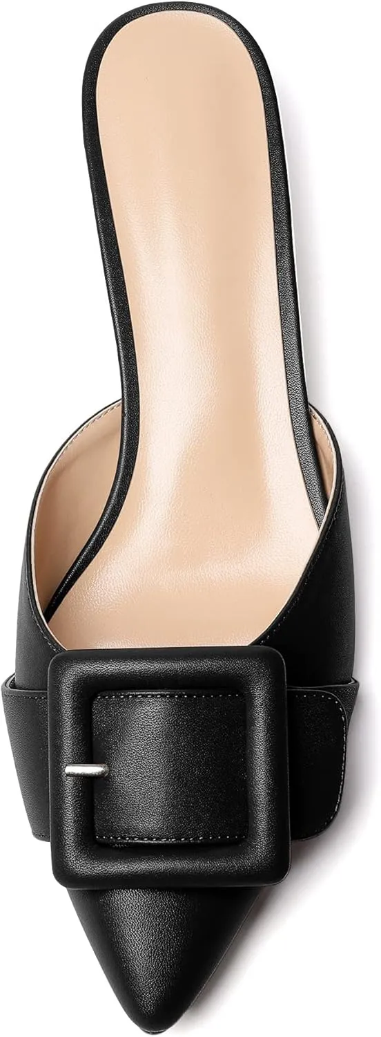 Eldof Women's Kitten Heel Sandals, Pointed Toe Low Heeled Mules, Slip On Low Heels Pump Slippers for Dress Wedding Ladies Shoes