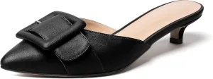 Eldof Women's Kitten Heel Sandals, Pointed Toe Low Heeled Mules, Slip On Low Heels Pump Slippers for Dress Wedding Ladies Shoes