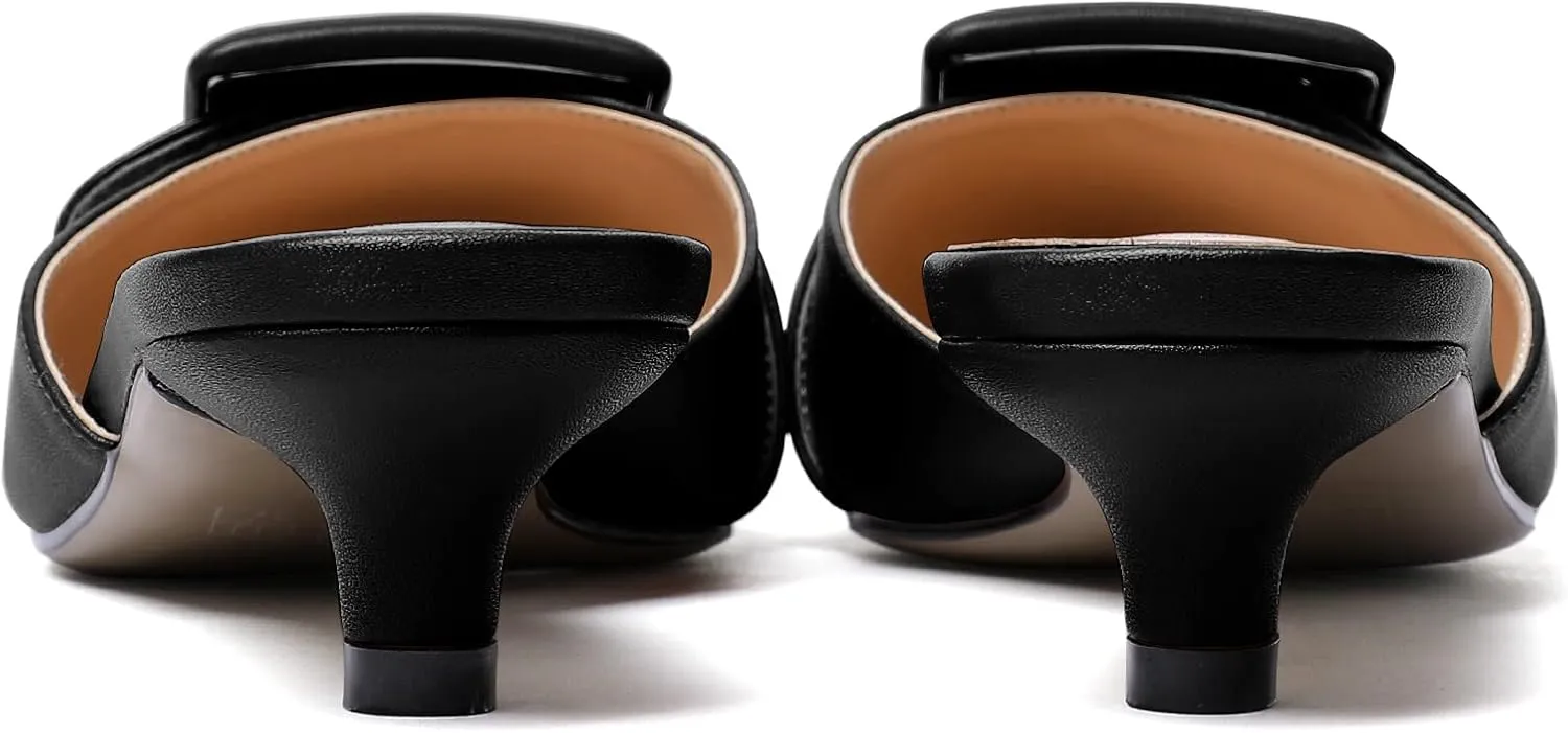 Eldof Women's Kitten Heel Sandals, Pointed Toe Low Heeled Mules, Slip On Low Heels Pump Slippers for Dress Wedding Ladies Shoes