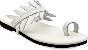 Emmanuela Comfortable Toe Ring Leather Sandals with Olive Leaves, Cushioned Insole Flat Slide on Dressy Summer Shoes for Women, Greek Quality Slide on Leather Sandals