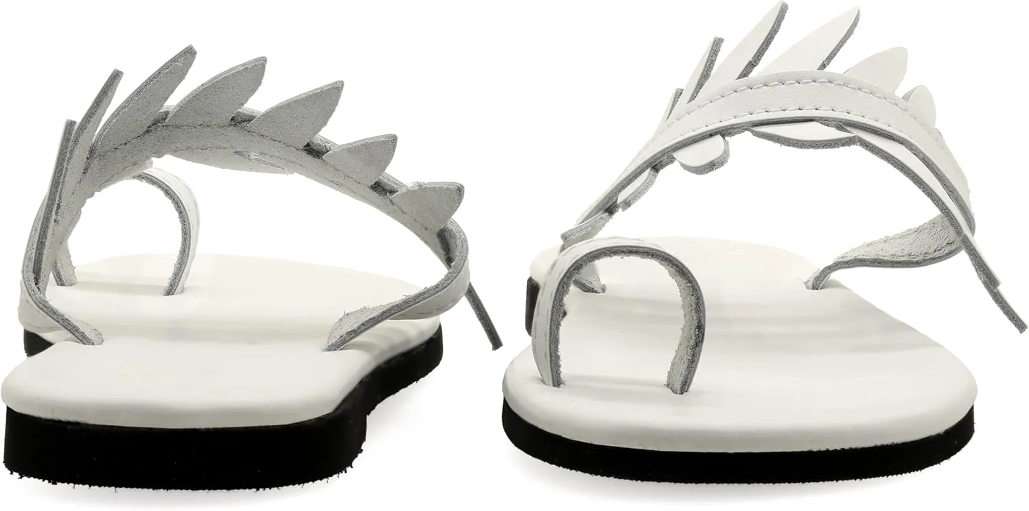 Emmanuela Comfortable Toe Ring Leather Sandals with Olive Leaves, Cushioned Insole Flat Slide on Dressy Summer Shoes for Women, Greek Quality Slide on Leather Sandals