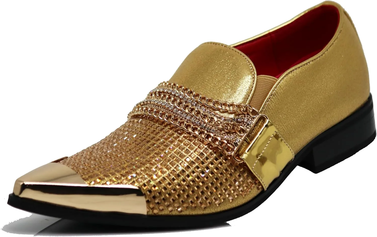 Enzo Romeo Crisino Men Rhinestone Chrome Toe Suede Pointy Buckle Dress Loafer Slip On Shoes
