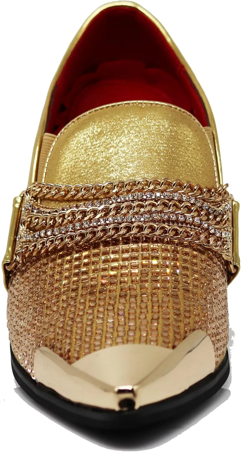 Enzo Romeo Crisino Men Rhinestone Chrome Toe Suede Pointy Buckle Dress Loafer Slip On Shoes