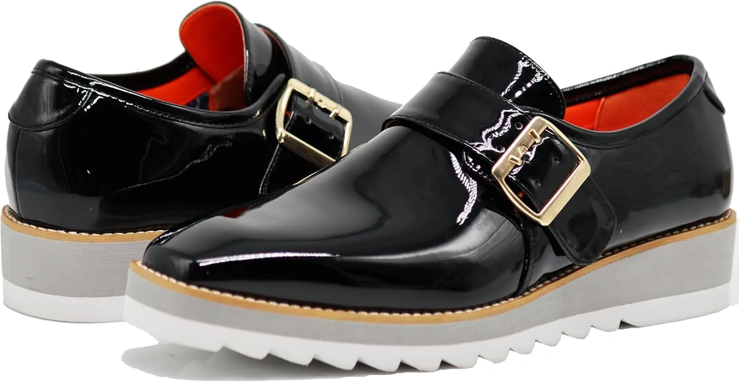 Enzo Romeo FREL Men's Patent Monk Strap Buckle Slip On Loafer Dress Shoes