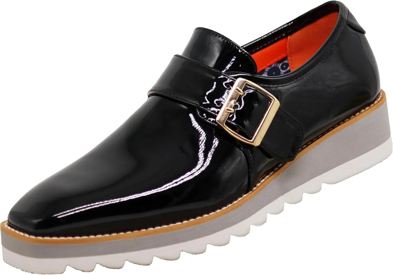 Enzo Romeo FREL Men's Patent Monk Strap Buckle Slip On Loafer Dress Shoes