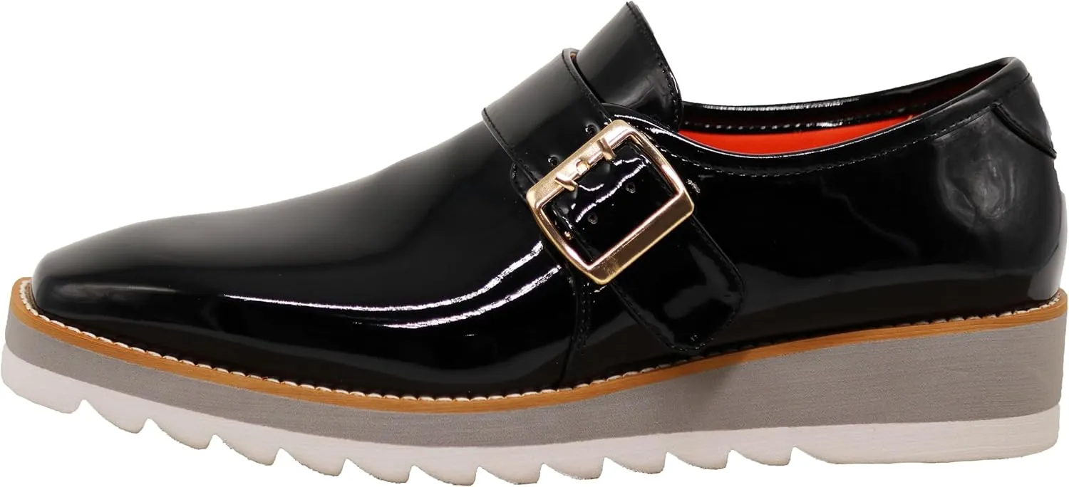 Enzo Romeo FREL Men's Patent Monk Strap Buckle Slip On Loafer Dress Shoes