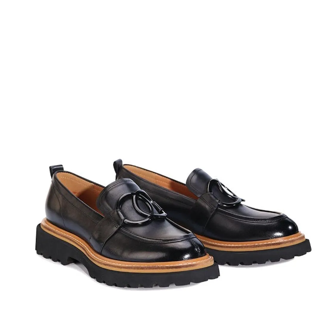 EOS Abbi Womens Leather Slip On Loafer Black