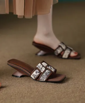 Fashion Splicing Slide Brown Wedge Toe Peep Sandals