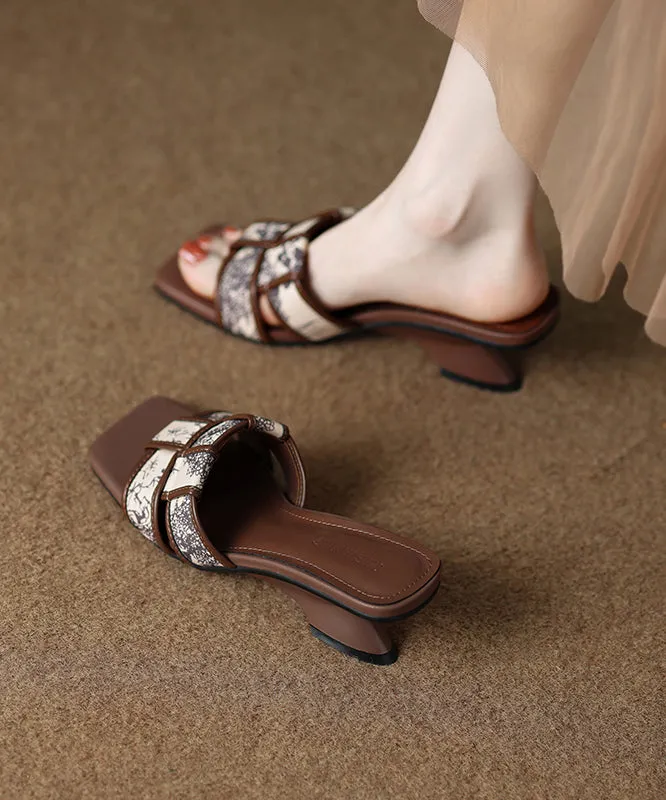 Fashion Splicing Slide Brown Wedge Toe Peep Sandals