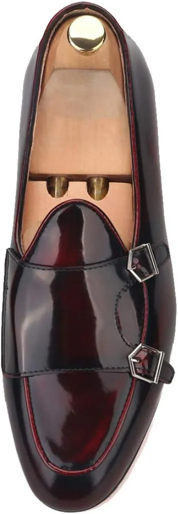 FERUCCI Brown Leather Double Monk Loafer Slippers Flat Prom Wedding