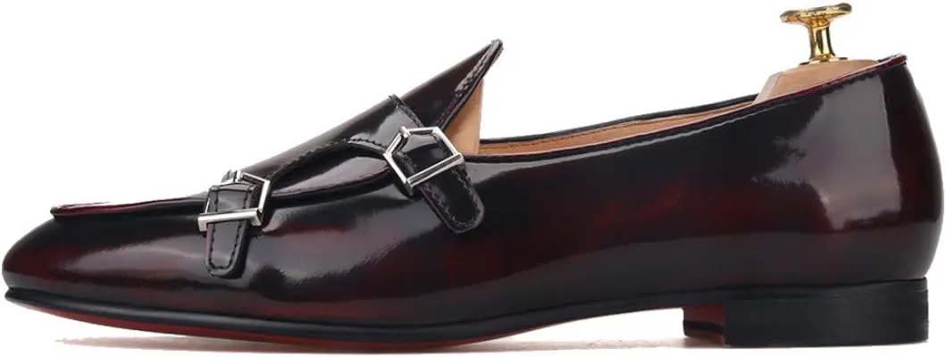 FERUCCI Brown Leather Double Monk Loafer Slippers Flat Prom Wedding