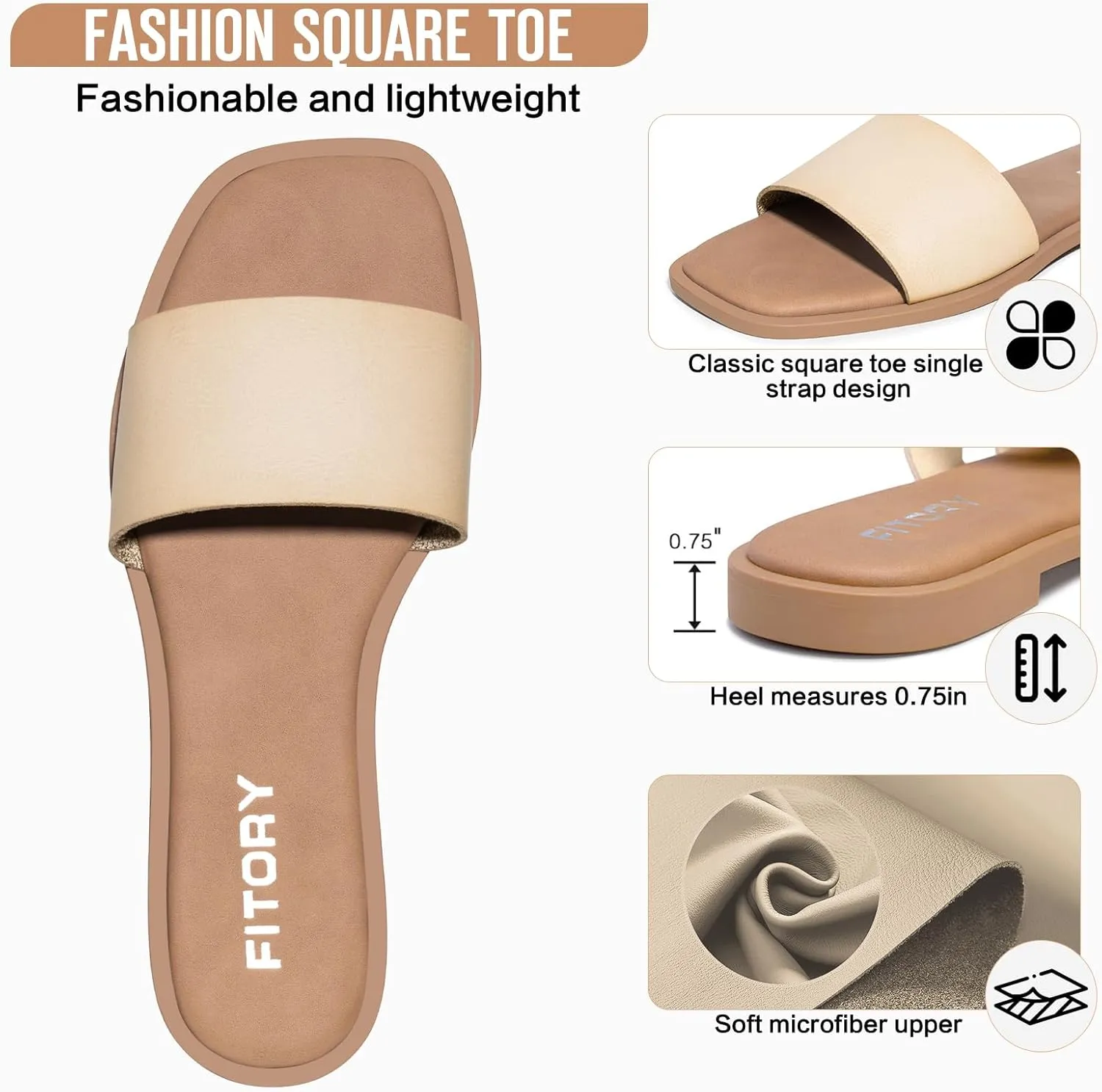 FITORY Women's Slide Sandals Fashion Square Open Toe with Cushioned Footbed Slippers for Beach Size