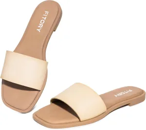 FITORY Women's Slide Sandals Fashion Square Open Toe with Cushioned Footbed Slippers for Beach Size
