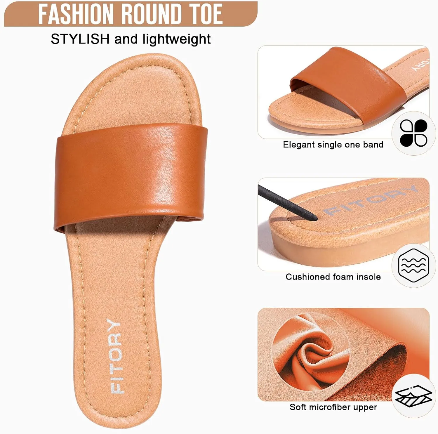 FITORY Women's Slide Sandals Fashion Square Open Toe with Cushioned Footbed Slippers for Beach Size