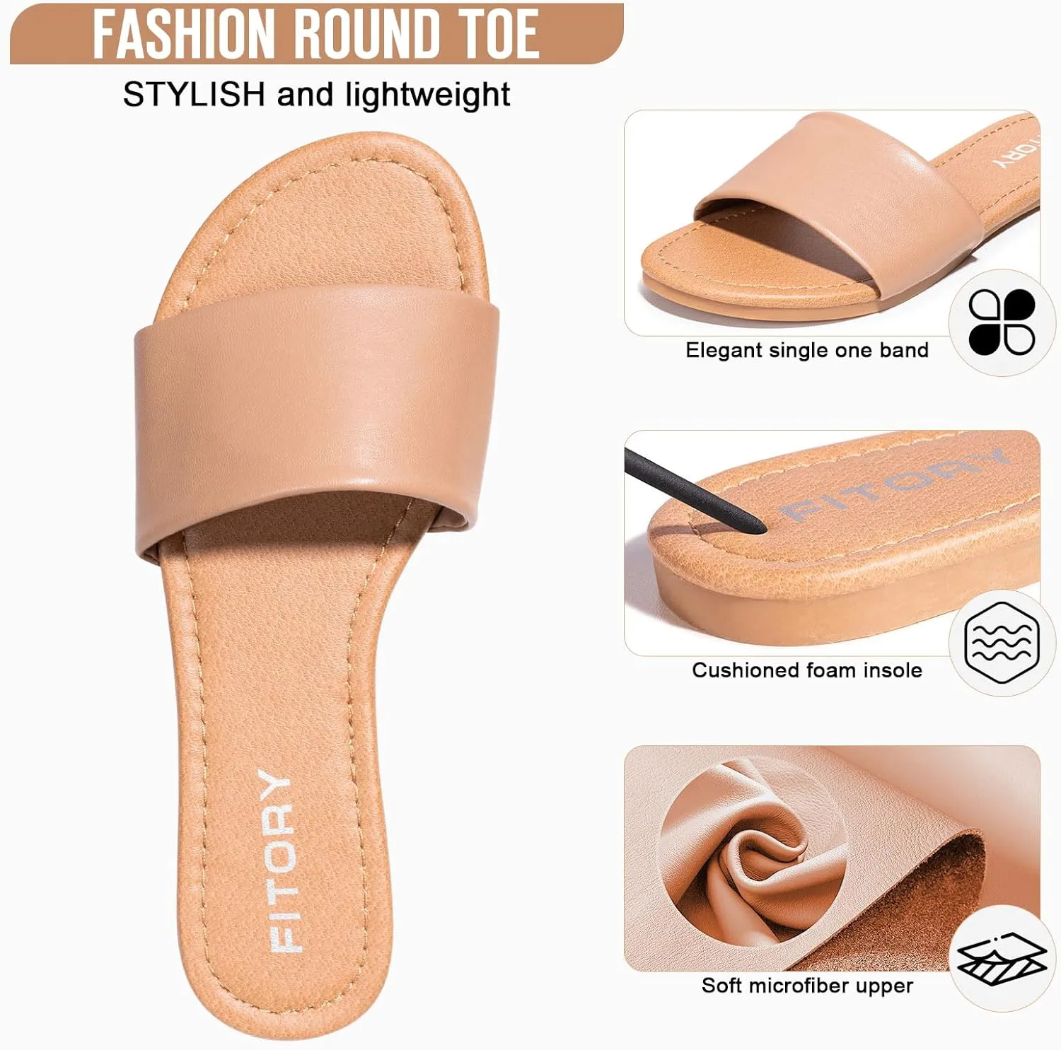 FITORY Women's Slide Sandals Fashion Square Open Toe with Cushioned Footbed Slippers for Beach Size