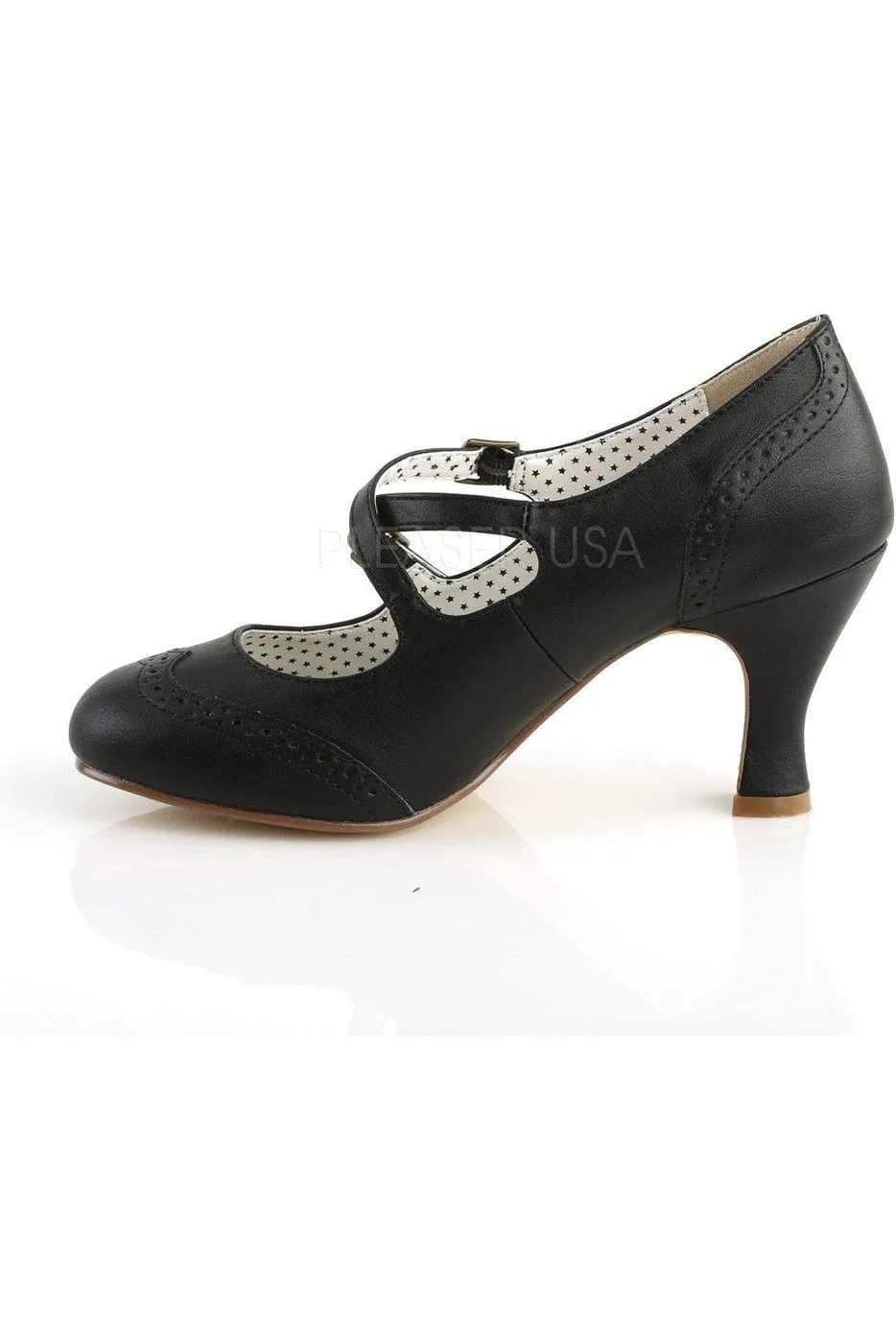 FLAPPER-35 Pump  | Black Faux Leather