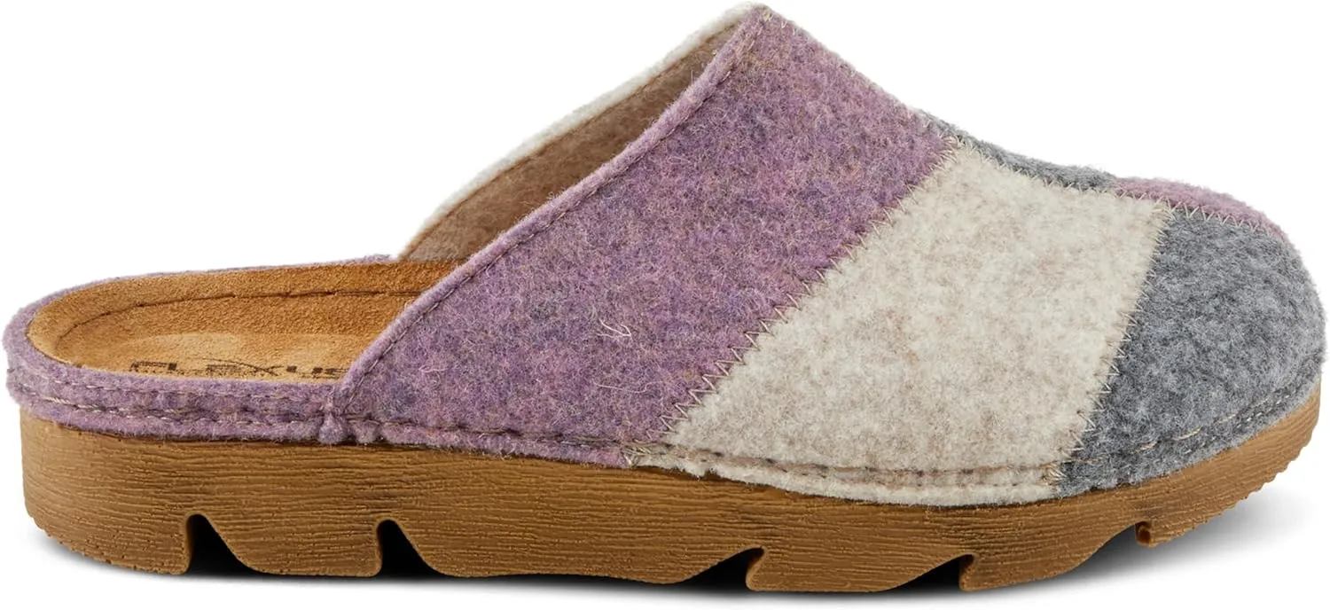 Flexus Women's PATCHY Leather Clog with Patchwork Design, Adjustable Strap, and Cushioned Footbed
