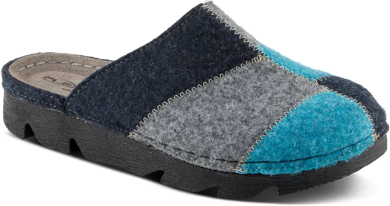 Flexus Women's PATCHY Leather Clog with Patchwork Design, Adjustable Strap, and Cushioned Footbed