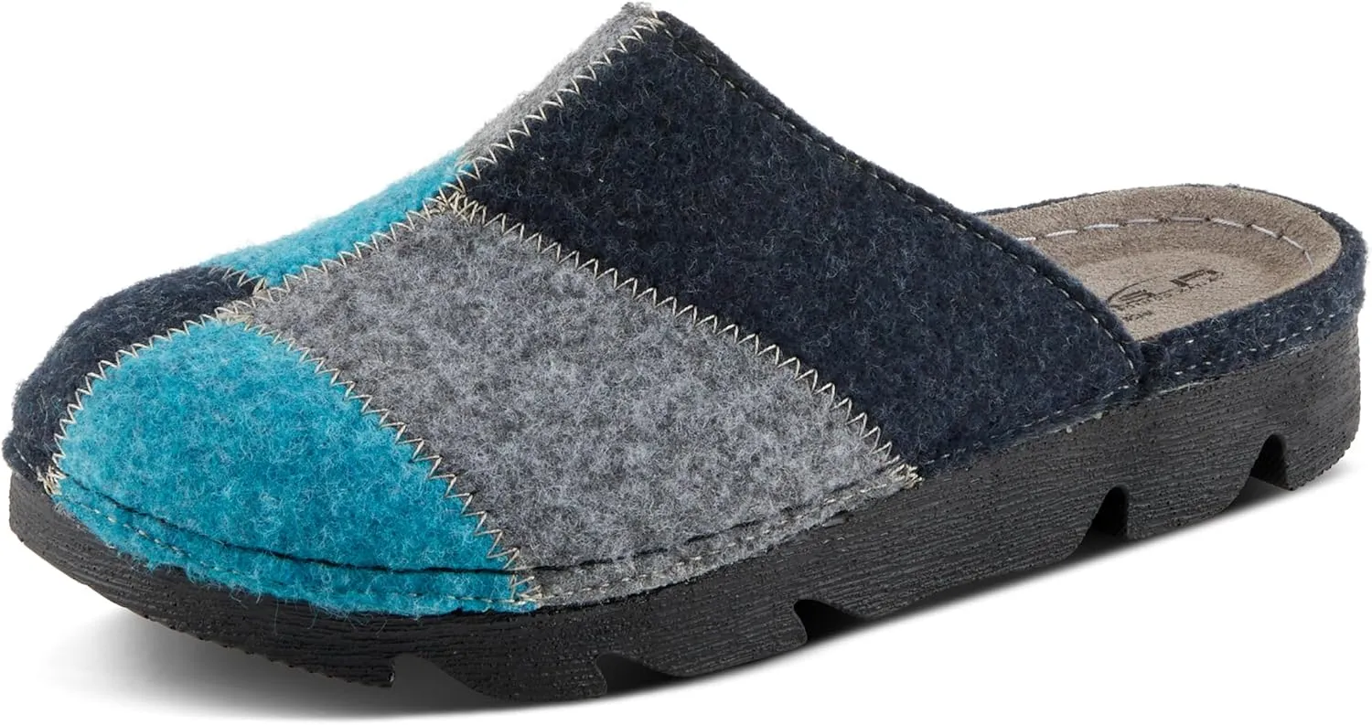 Flexus Women's PATCHY Leather Clog with Patchwork Design, Adjustable Strap, and Cushioned Footbed