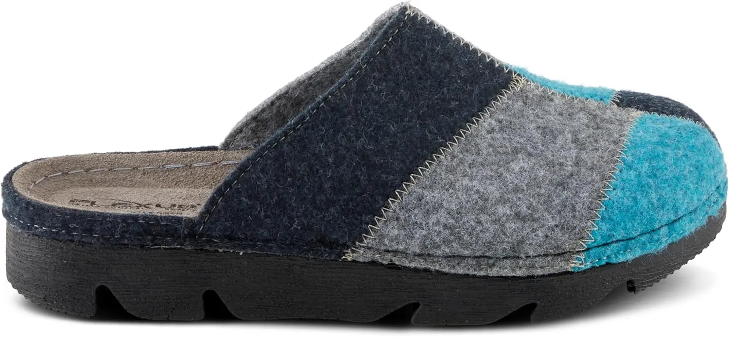 Flexus Women's PATCHY Leather Clog with Patchwork Design, Adjustable Strap, and Cushioned Footbed
