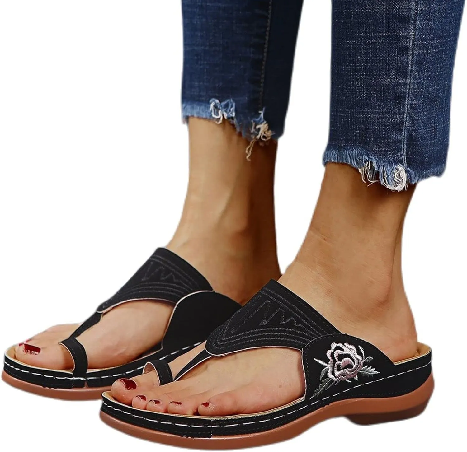 Flip Flops for Women with Arch Support Yoga Mat Comfortable Summer Beach Walking Shoes Clip Toe Slip On Wedge Sandals Indoor Outdoor for Summer