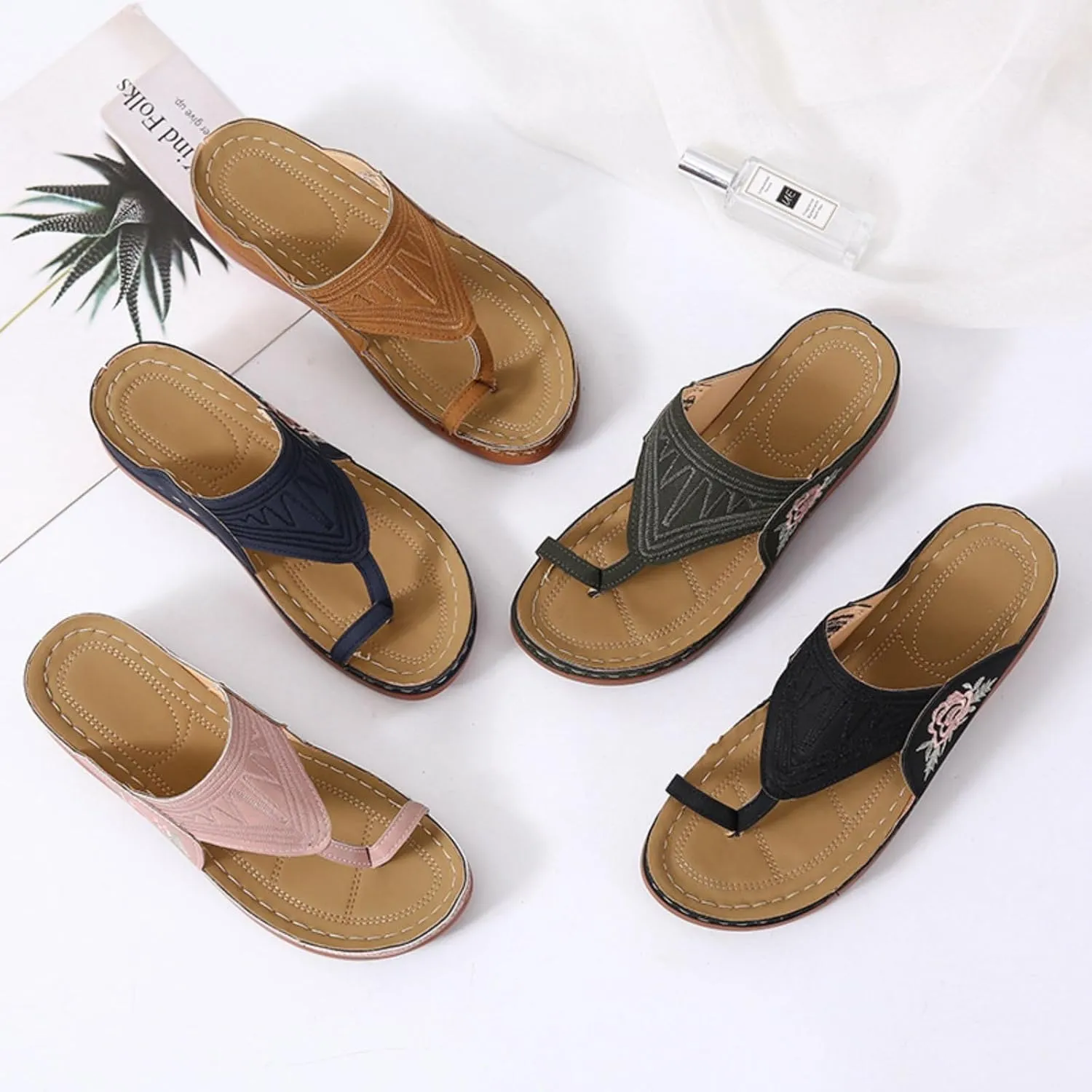 Flip Flops for Women with Arch Support Yoga Mat Comfortable Summer Beach Walking Shoes Clip Toe Slip On Wedge Sandals Indoor Outdoor for Summer