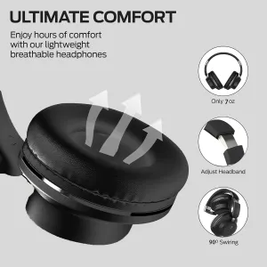 Foldable Bluetooth Headphones with Hidden Mic, Portable Over-Ear Wireless Headphones for Cell Phone, PC, Laptop, Suitable for Music, School, Workouts, and Gaming (Black)