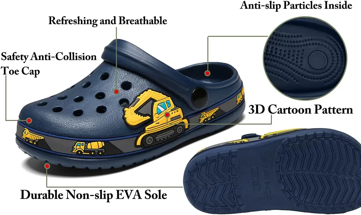 FolHaoth Little Kids Clogs Cute Cartoon Boys Girls Garden Clogs Toddlers Non-Slip Breathable Slides Sandals Children Lightweight Slip-on Beach Pool Shower Slippers