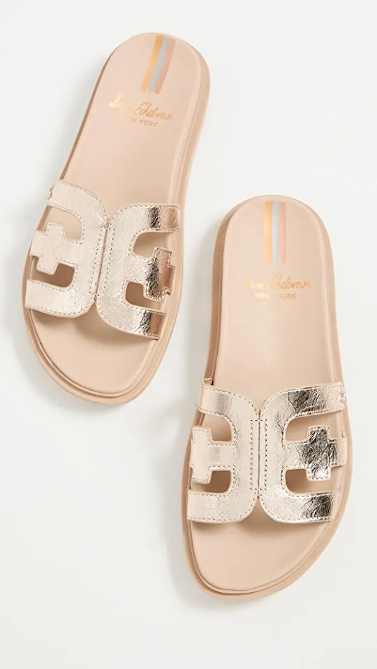 Footbed Slip Logo Slide Valeri Sandals Emblem Gold Edelman on New-year sale Timely delivery Sam