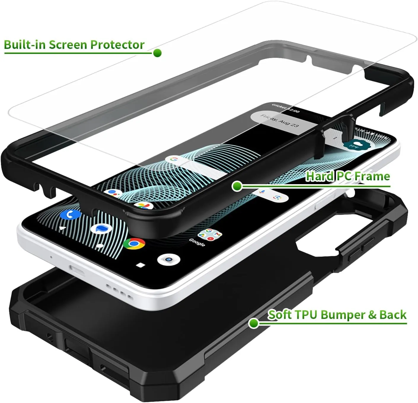 for Cricket Icon 6 2024 Phone Case w/1 * Screen Protector, Shockproof Heavy Duty Dual Layer Protective Hard PC Soft Silicone Case for Cricket Icon 6 SL219C, Butterfly Blue