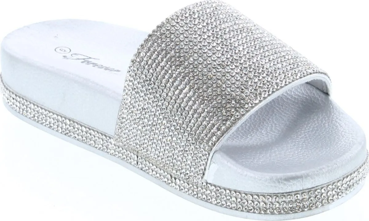Forever Link Viste-07 Glitter Slide in PVC Molded Footbed Flatform Sandal Slippers