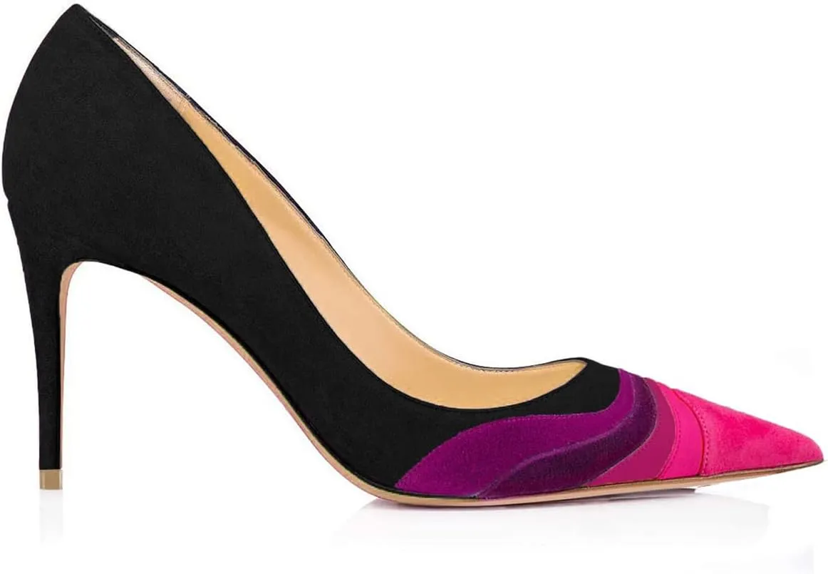 FOWT Women Kitten Heels Pumps High Heel Pointed Toe Pump Slip-on Rainbow Shoes for Dress Party Girl Ladies Full Size 4-16 M US