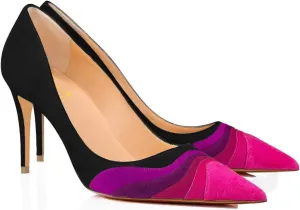 FOWT Women Kitten Heels Pumps High Heel Pointed Toe Pump Slip-on Rainbow Shoes for Dress Party Girl Ladies Full Size 4-16 M US
