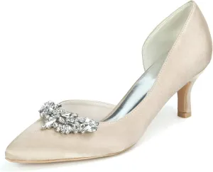 FufoneUS Women's Sparkling Crystal Kitten Heel Closed Toe Pumps Slip-On Evening Wedding Dress Shoes