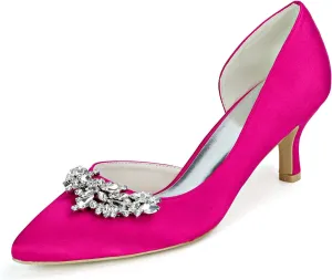 FufoneUS Women's Sparkling Crystal Kitten Heel Closed Toe Pumps Slip-On Evening Wedding Dress Shoes
