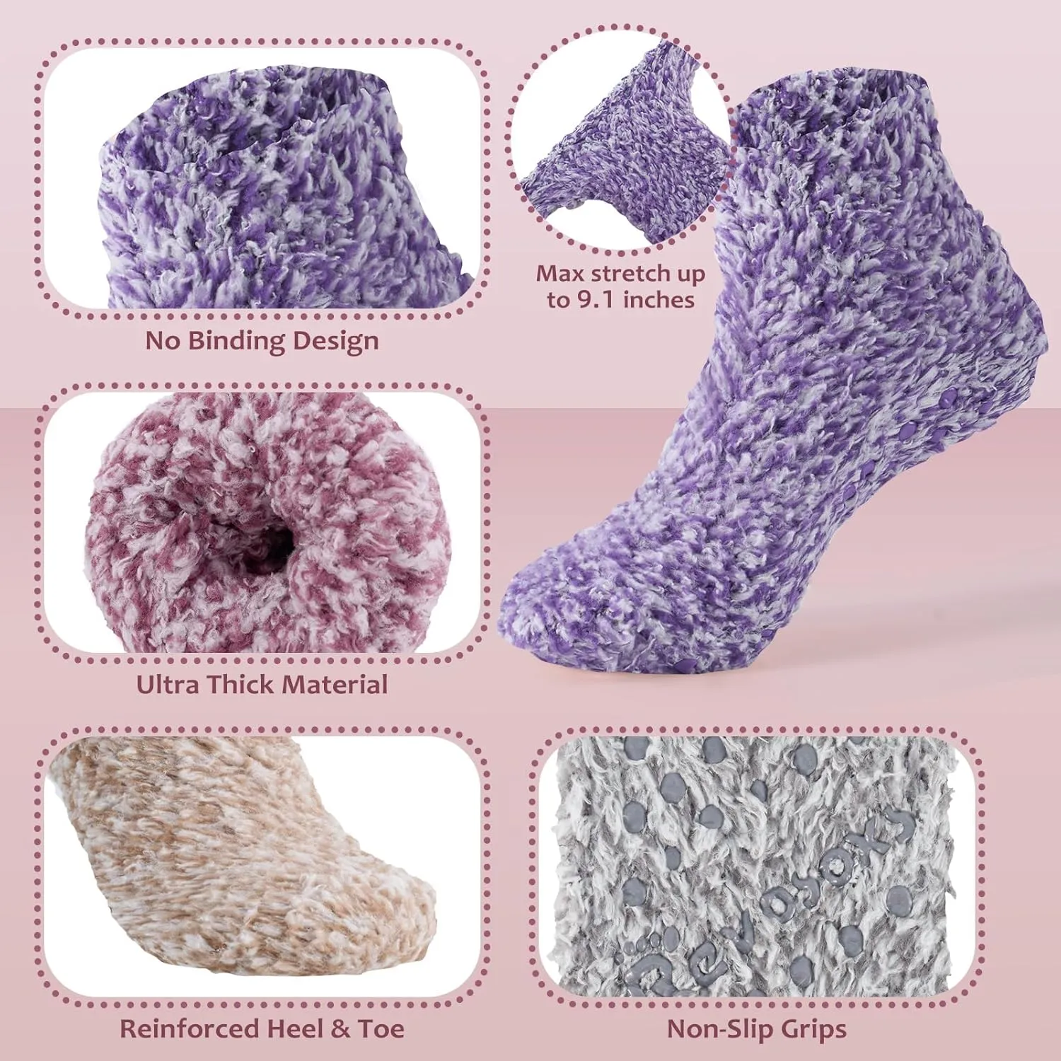 Fuzzy Grip Socks for Women Men,Thick Warm Slipper Cozy Fluffy Non Slip Ankle Hospital socks With Grips.