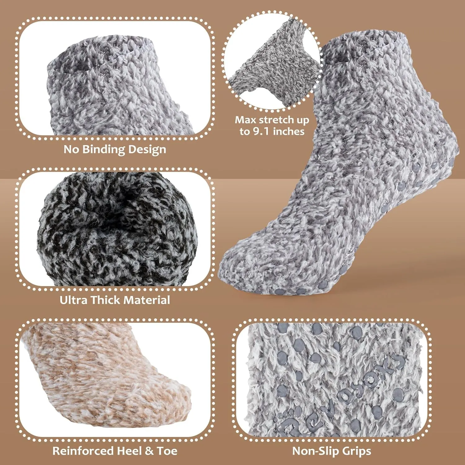 Fuzzy Grip Socks for Women Men,Thick Warm Slipper Cozy Fluffy Non Slip Ankle Hospital socks With Grips.