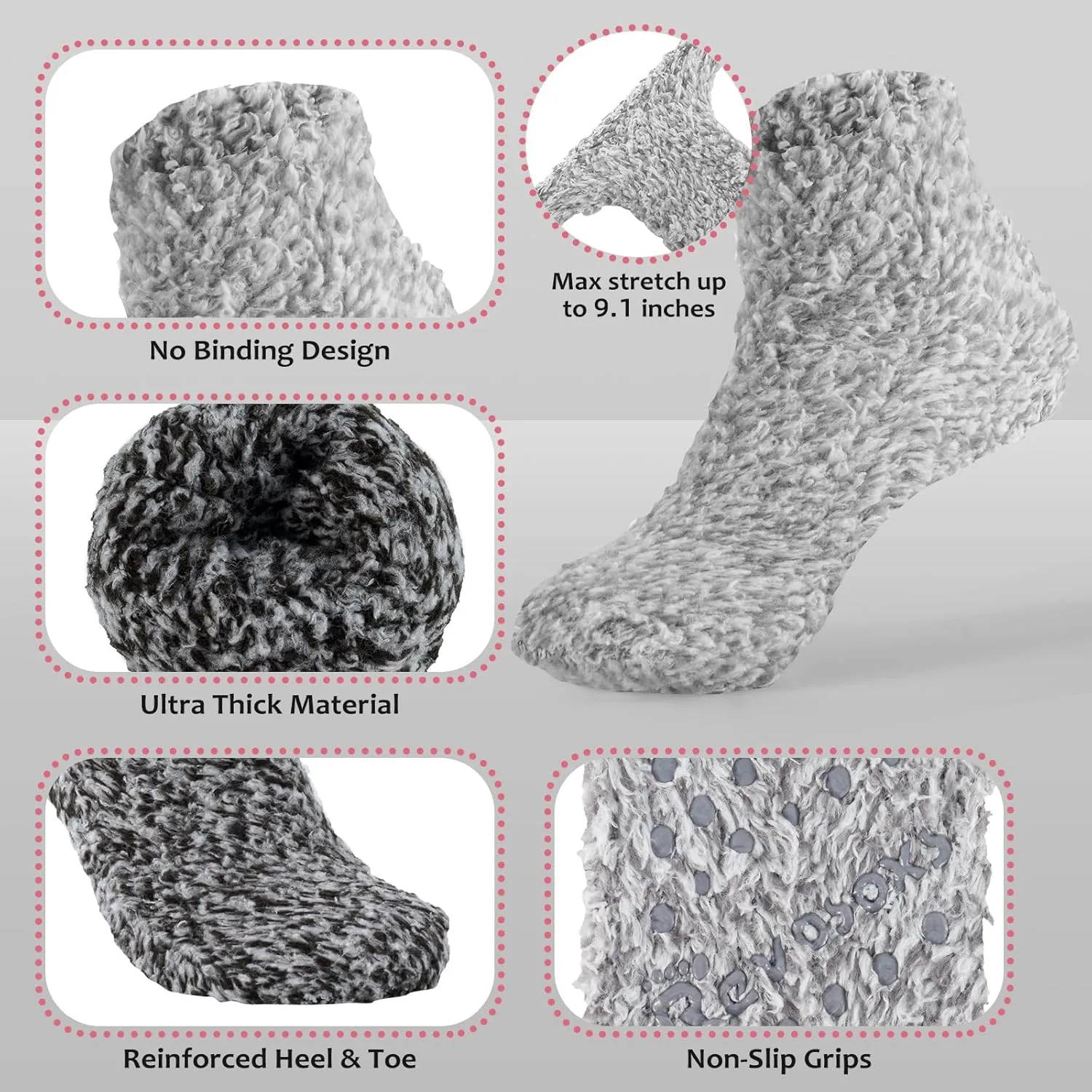 Fuzzy Grip Socks for Women Men,Thick Warm Slipper Cozy Fluffy Non Slip Ankle Hospital socks With Grips.