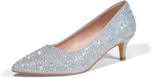 GENSHUO Womens Kitten Heels,Classic 2 Inch Low Heel Pumps Slip On Closed Pointed Toe Pumps Office Work Dress Heeled Pump Shoes