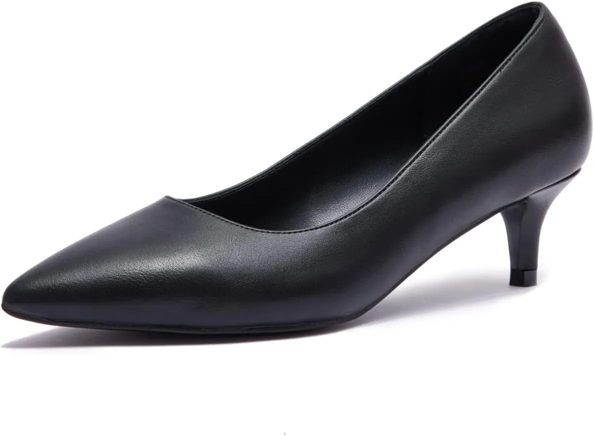 GENSHUO Womens Kitten Heels,Classic 2 Inch Low Heel Pumps Slip On Closed Pointed Toe Pumps Office Work Dress Heeled Pump Shoes