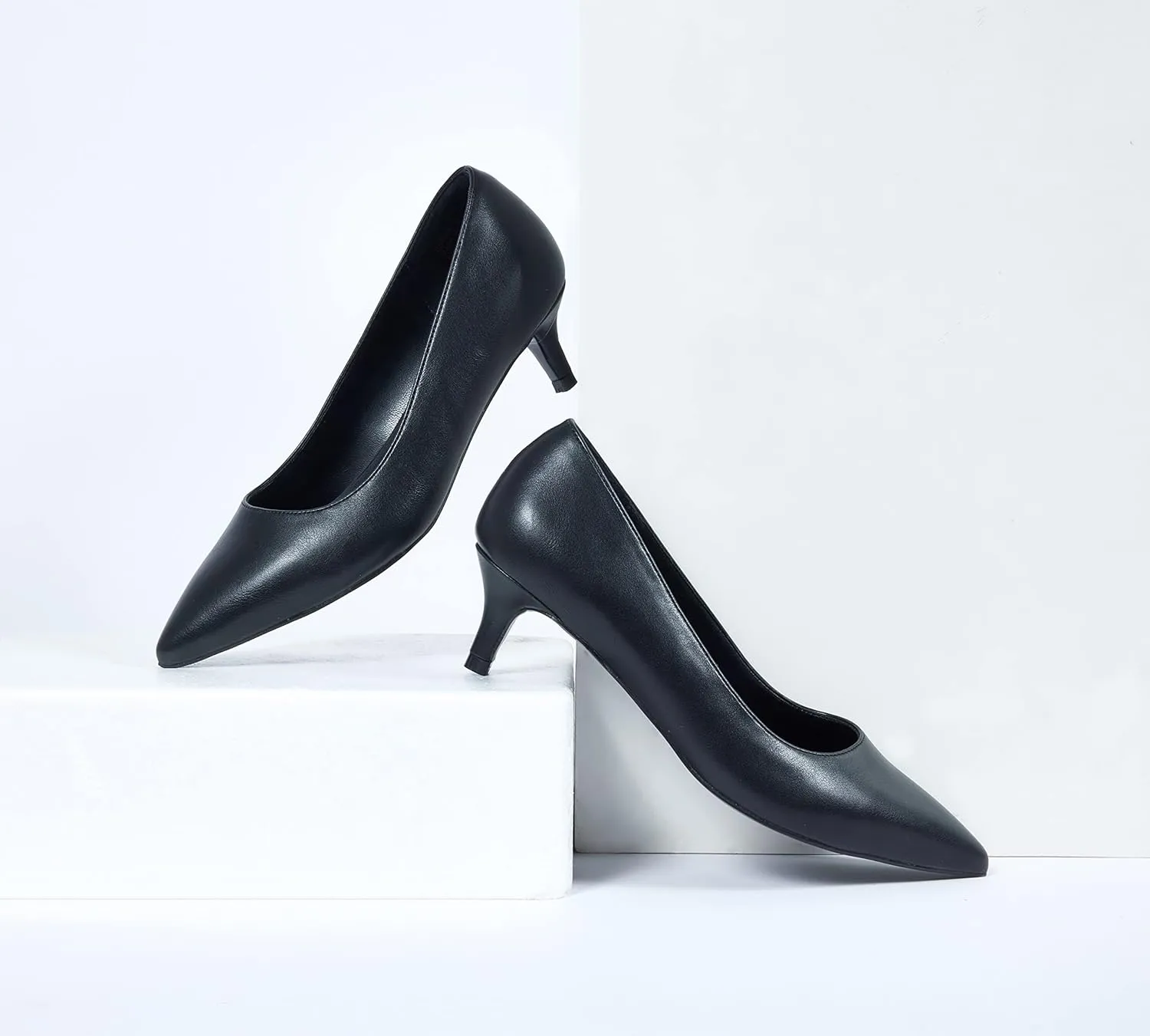 GENSHUO Womens Kitten Heels,Classic 2 Inch Low Heel Pumps Slip On Closed Pointed Toe Pumps Office Work Dress Heeled Pump Shoes