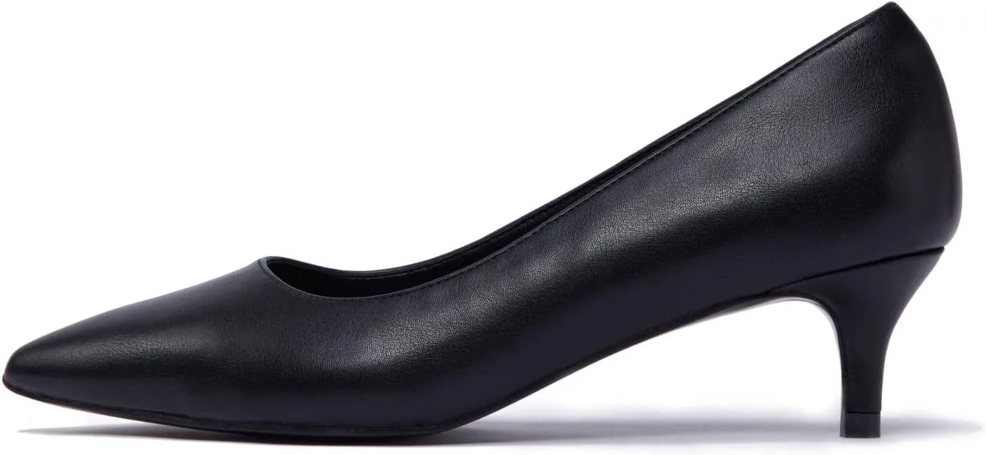 GENSHUO Womens Kitten Heels,Classic 2 Inch Low Heel Pumps Slip On Closed Pointed Toe Pumps Office Work Dress Heeled Pump Shoes