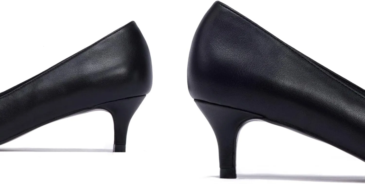 GENSHUO Womens Kitten Heels,Classic 2 Inch Low Heel Pumps Slip On Closed Pointed Toe Pumps Office Work Dress Heeled Pump Shoes