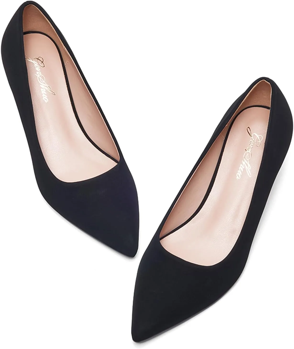 GENSHUO Womens Kitten Heels,Classic 2 Inch Low Heel Pumps Slip On Closed Pointed Toe Pumps Office Work Dress Heeled Pump Shoes