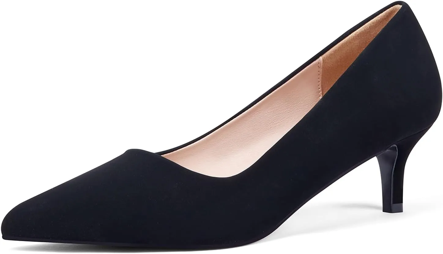 GENSHUO Womens Kitten Heels,Classic 2 Inch Low Heel Pumps Slip On Closed Pointed Toe Pumps Office Work Dress Heeled Pump Shoes